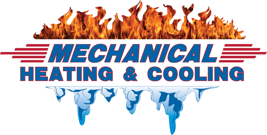 Mechanical Heating & Cooling logo featuring flames and ice, representing HVAC services for heating and air conditioning.